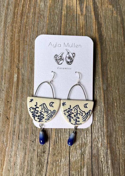 Large Mountain Landscape Earrings with Dangles