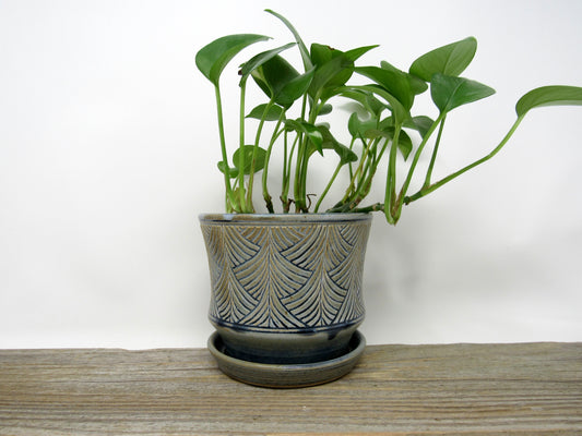 Herringbone Pattern Planter in Blue Gray