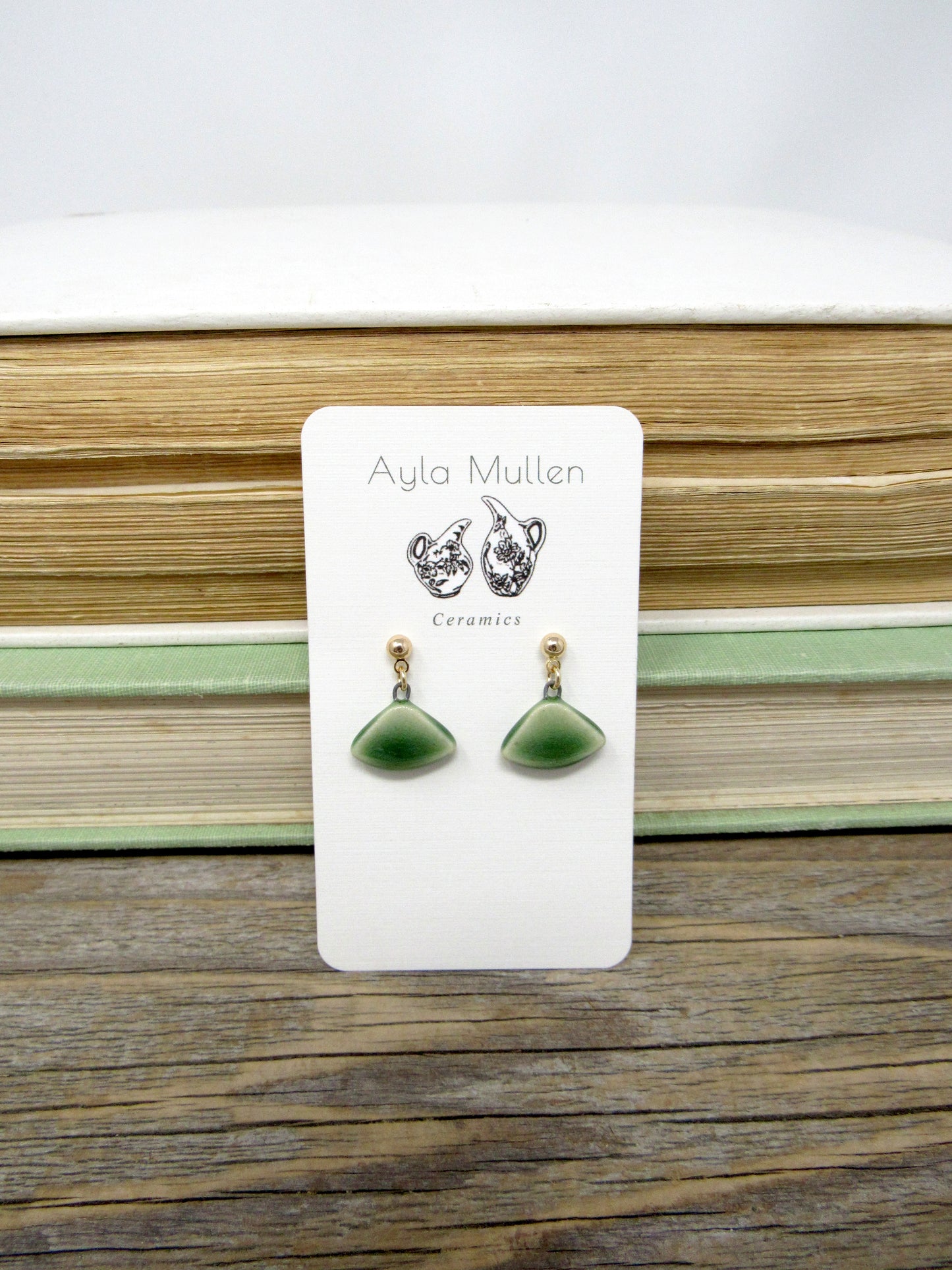 Tiny Fan Earrings in Green