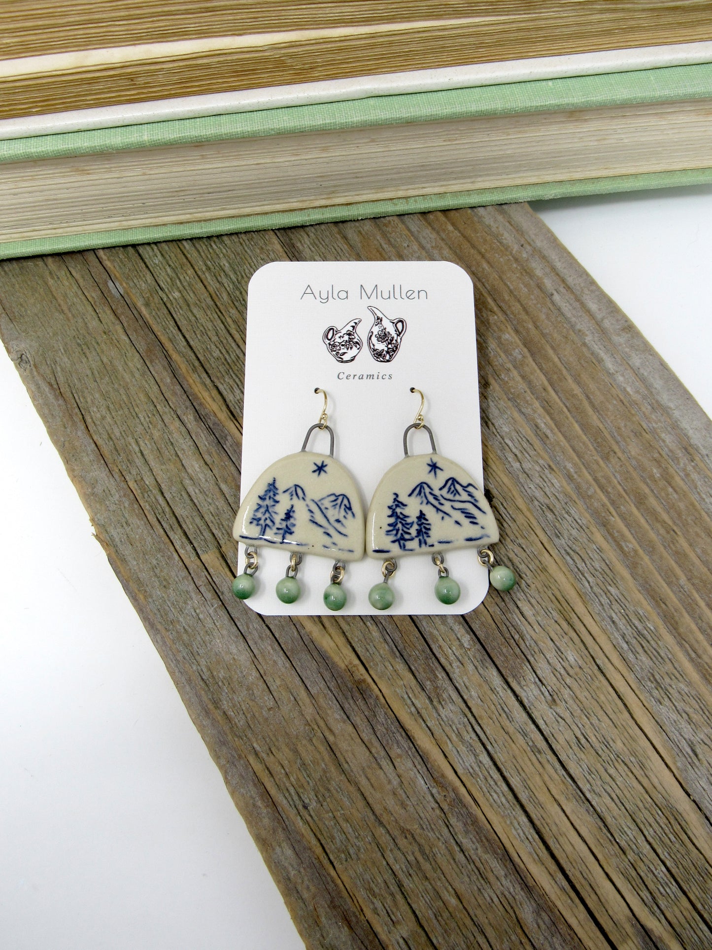 Mountain Landscape Arch Earrings, Green Dangles