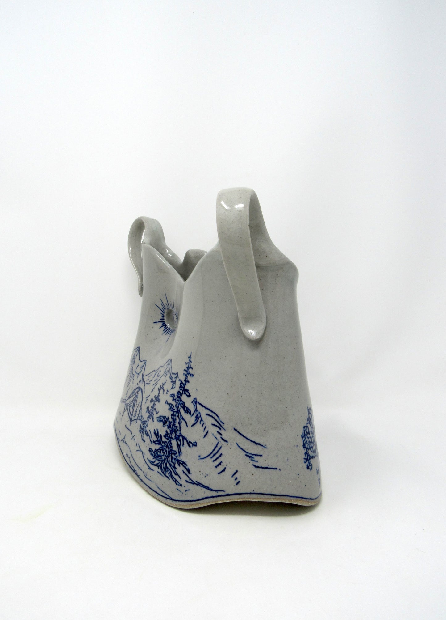Park Butte Fire Lookout: Mountain Landscape Vase with Handles in Blue and Gray