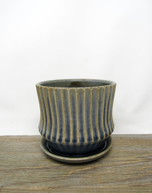 Faceted Planter with Base in Blue Gray