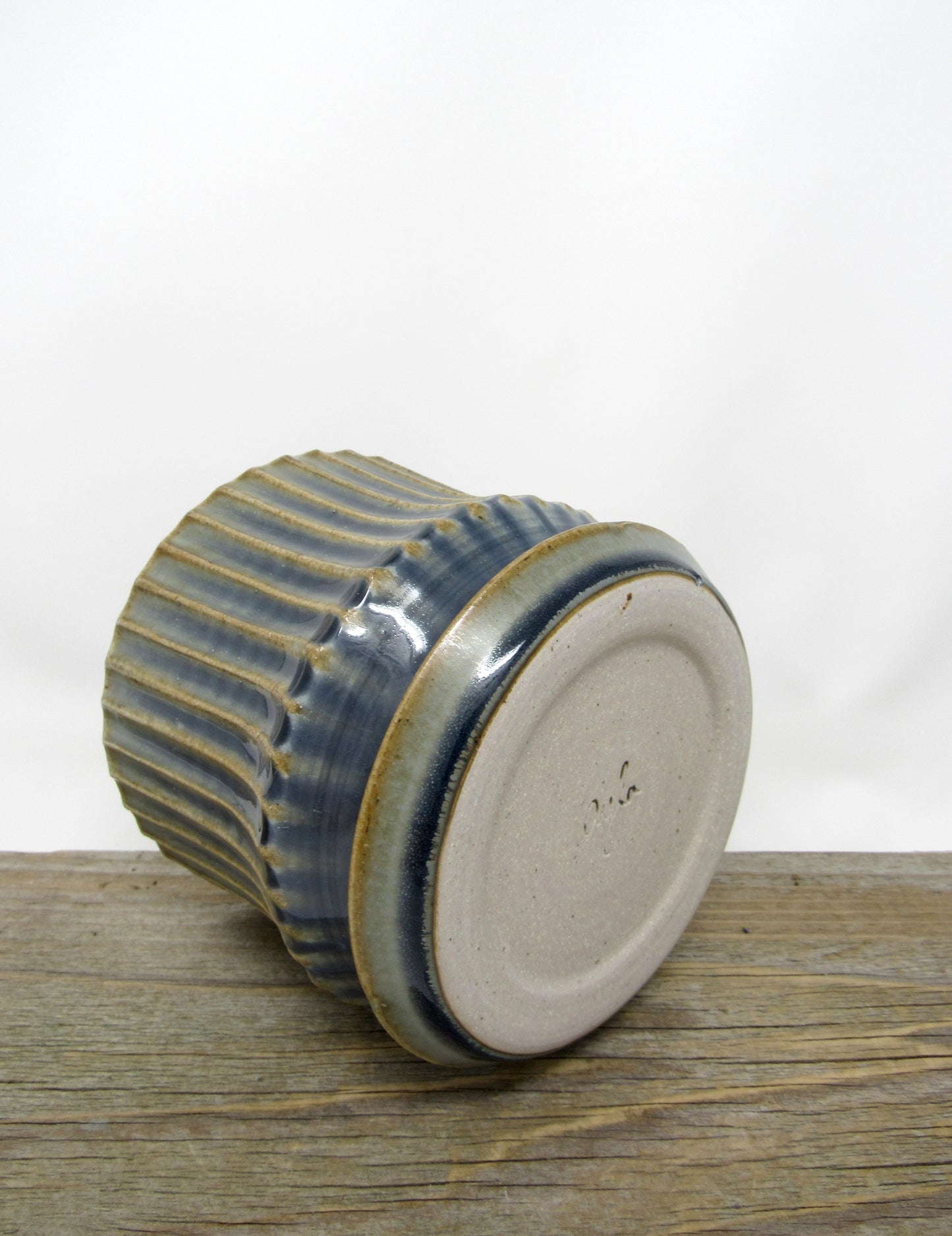 Faceted Planter with Base in Blue Gray
