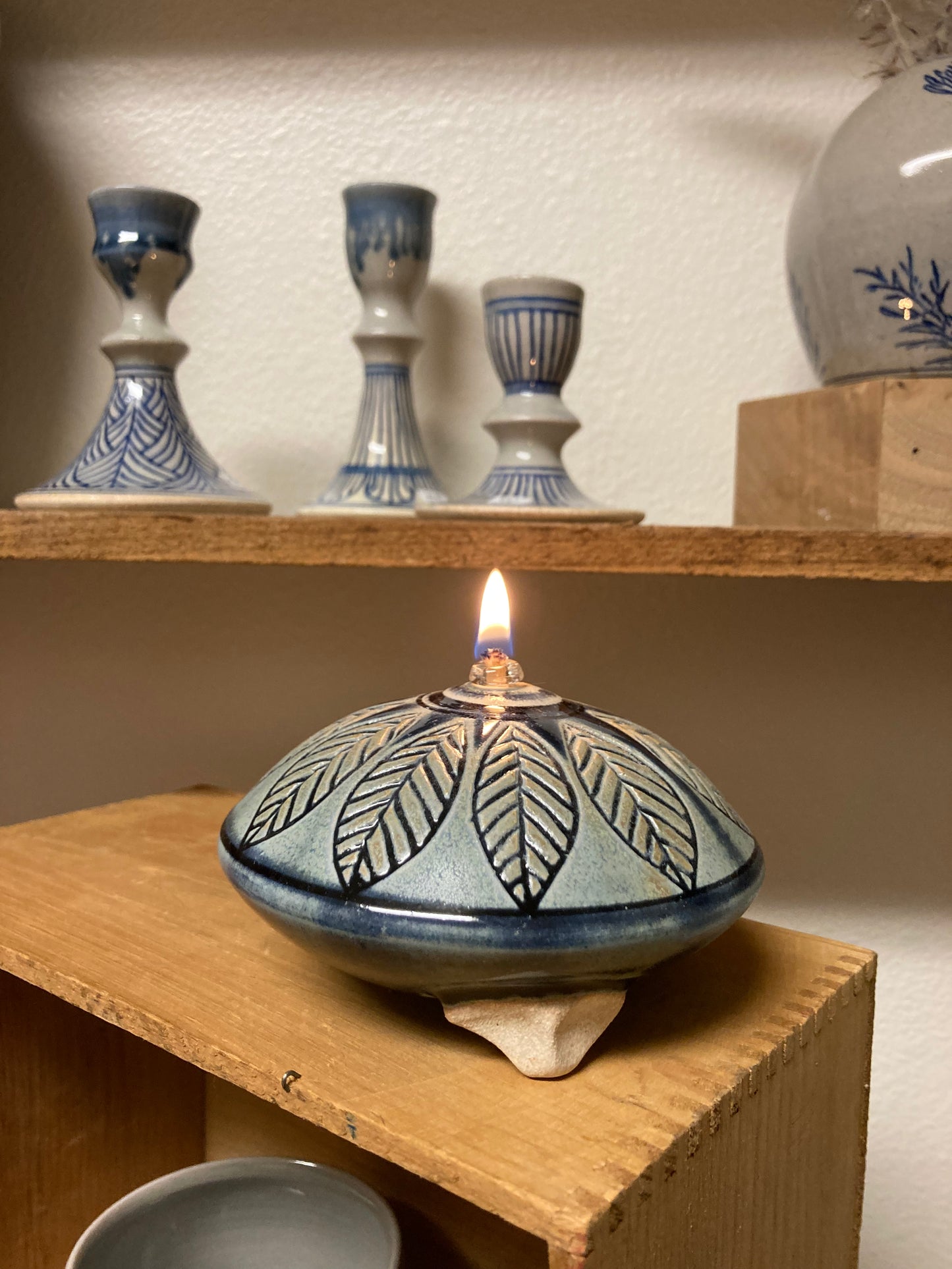 Spiral Oil Candle #2 in Slate Blue