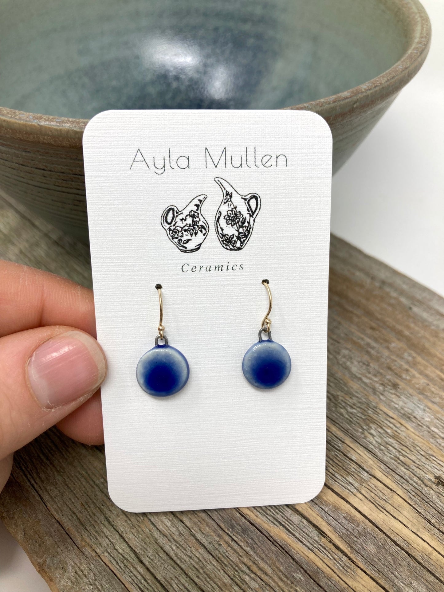 Tiny Cobalt Disc Earrings