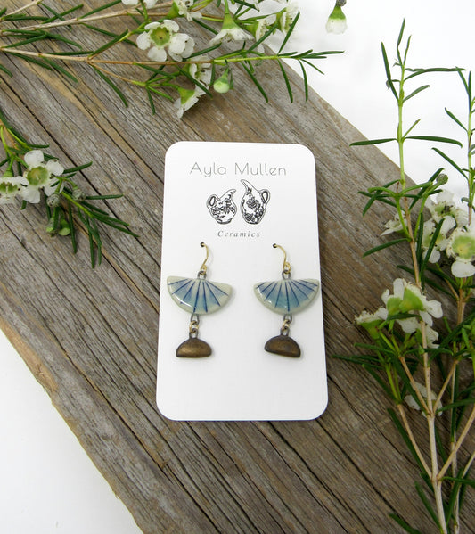 Striped Half-Circle Earrings with Bronze Dangles