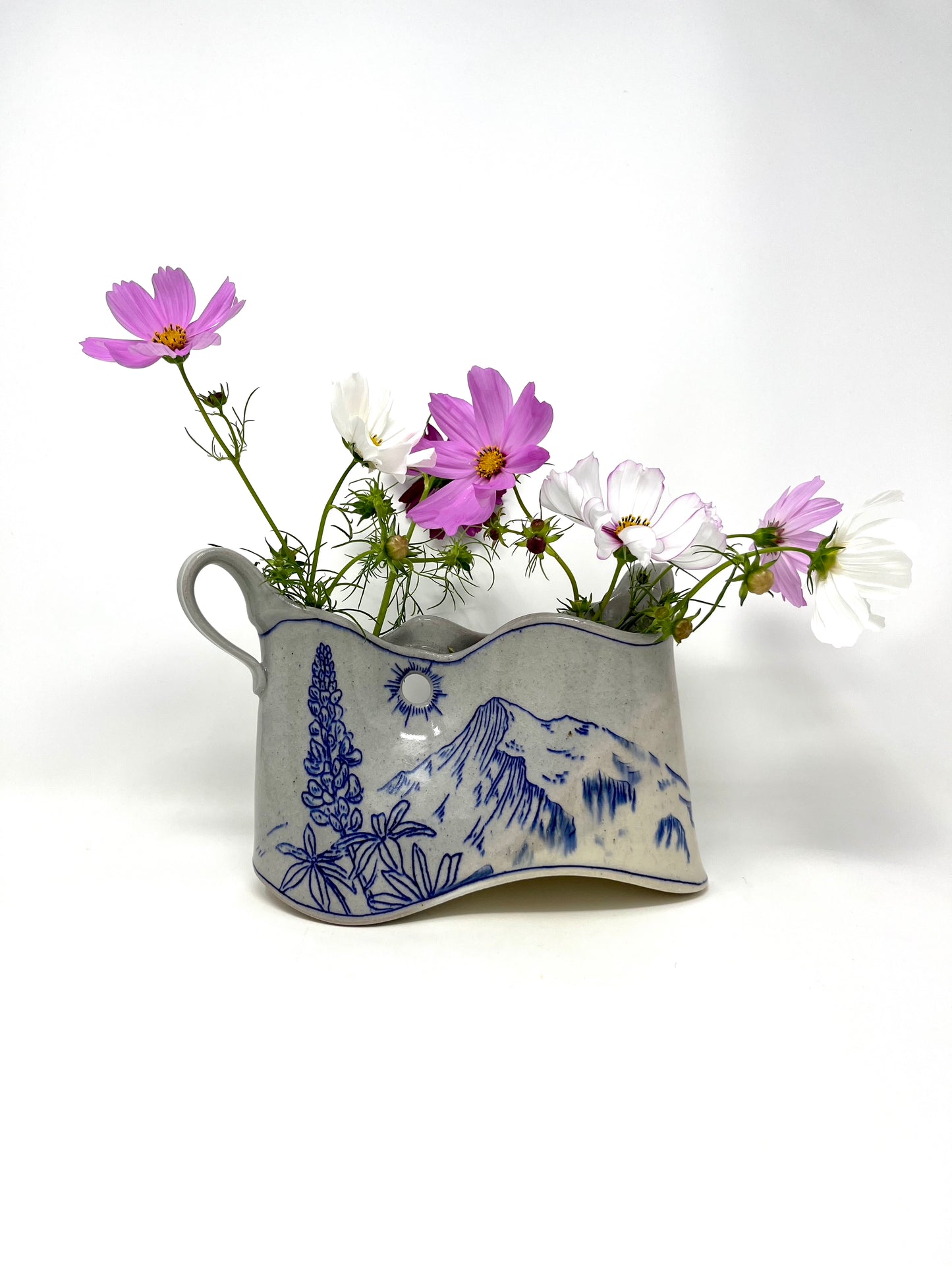 Mountain Landscape Vase with Wildflowers