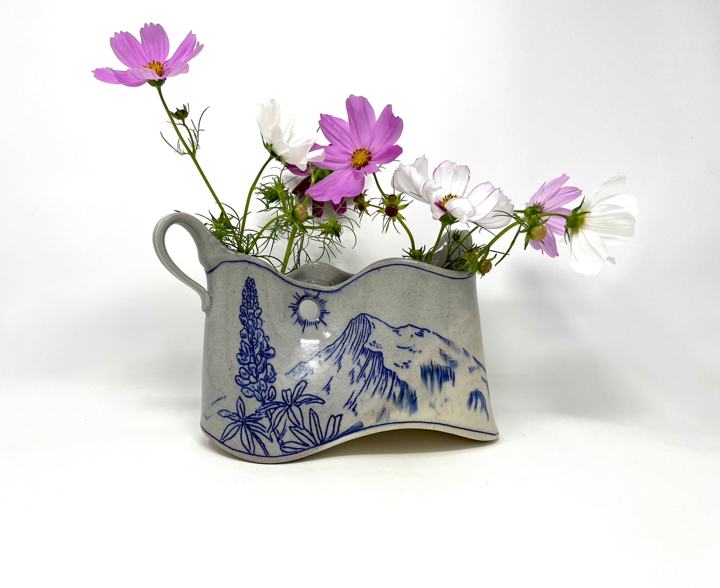 Mountain Landscape Vase with Wildflowers