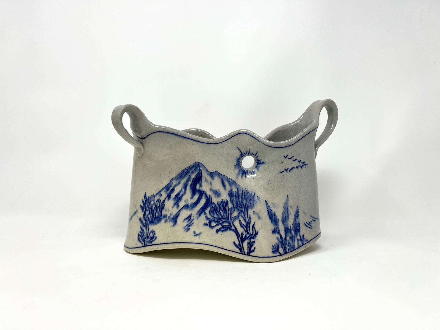 Mountain Landscape Vase with Wildflowers
