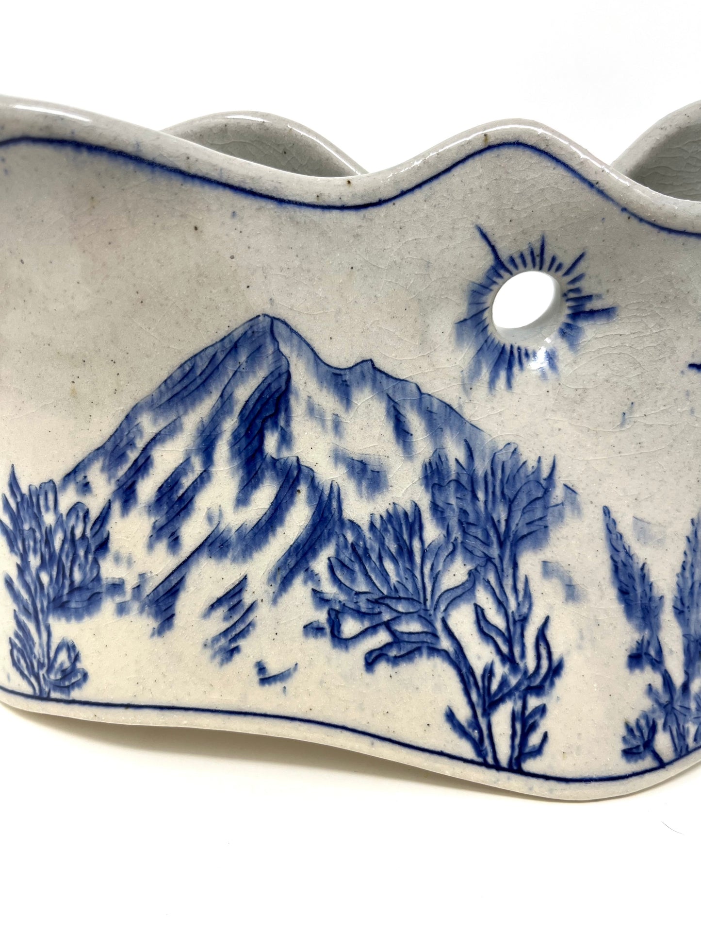 Mountain Landscape Vase with Wildflowers