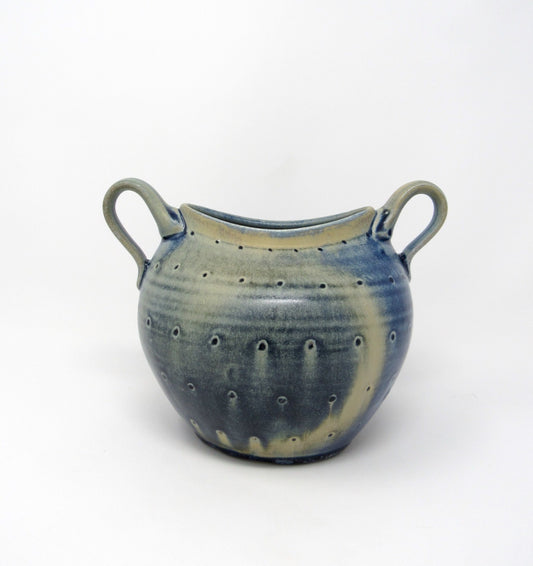 Dimpled, Handled Vase in Blue Ridge