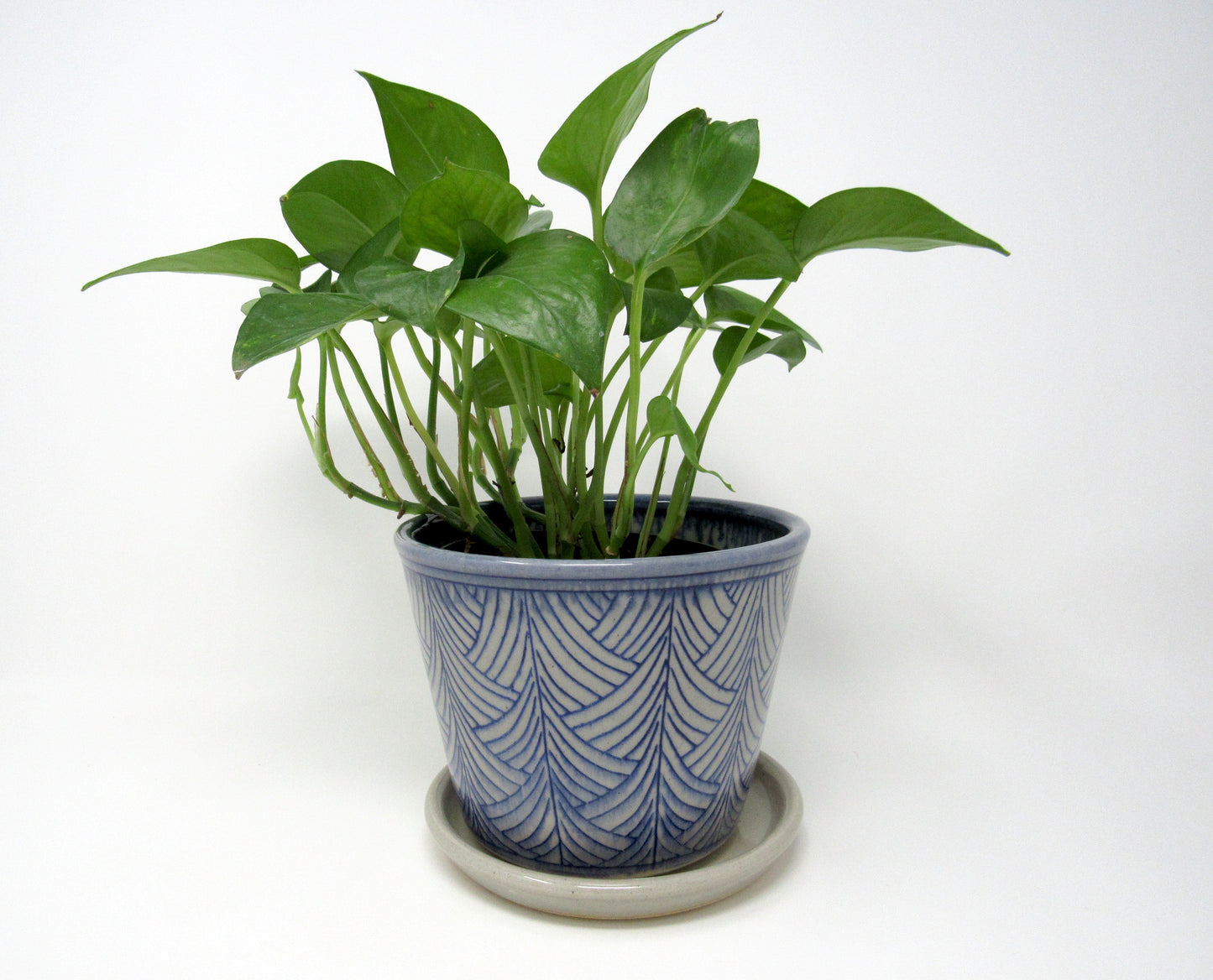 Art Deco Planter with Base, Inlaid in Blue and Gray