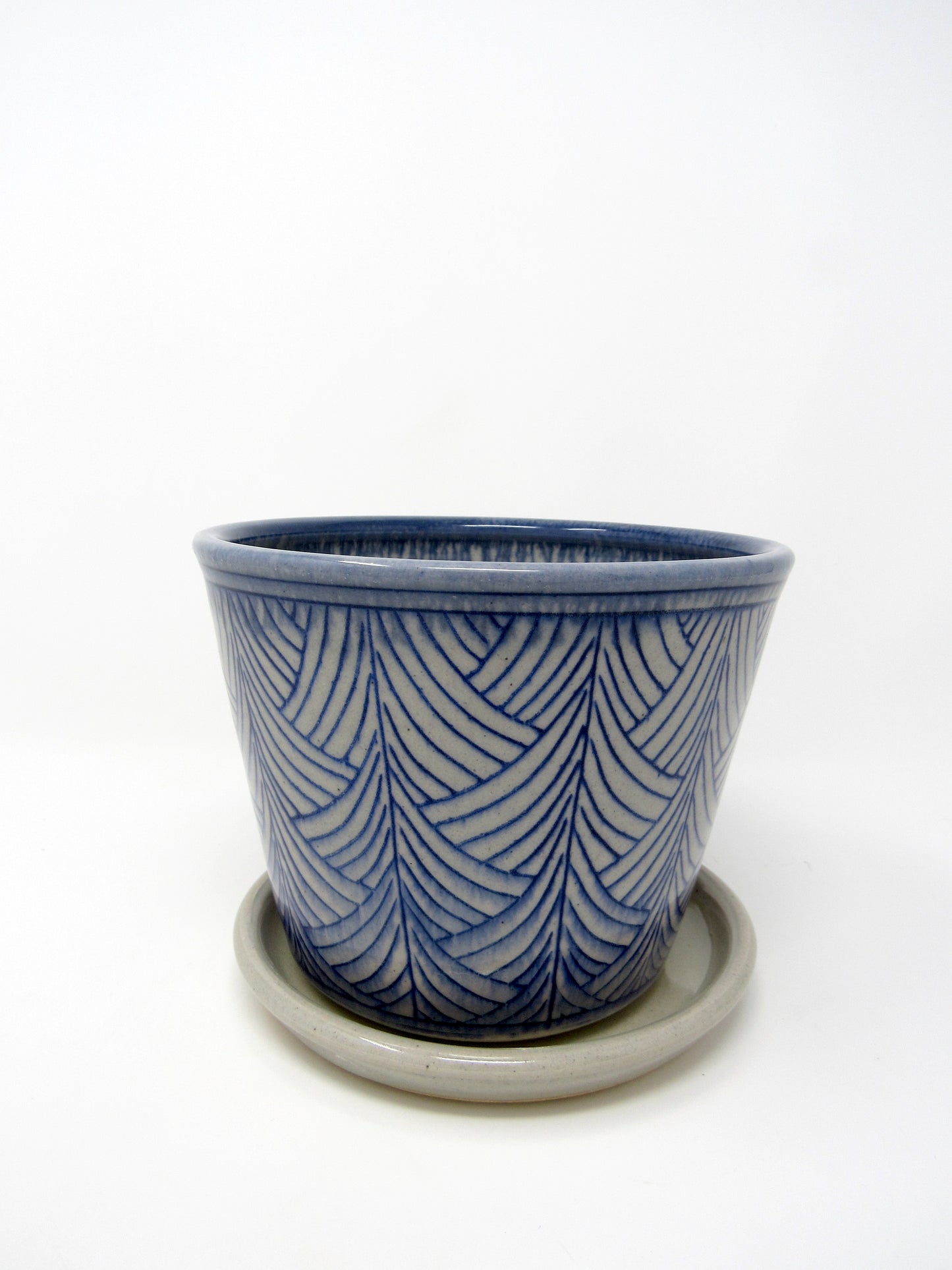 Art Deco Planter with Base, Inlaid in Blue and Gray