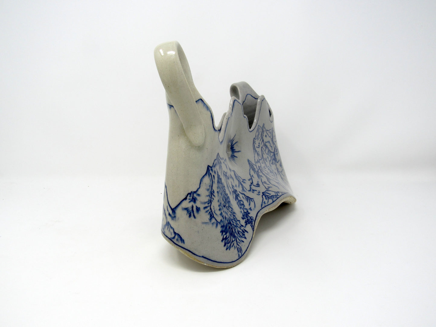 Mountain Landscape Vase with Handles in Blue and Gray