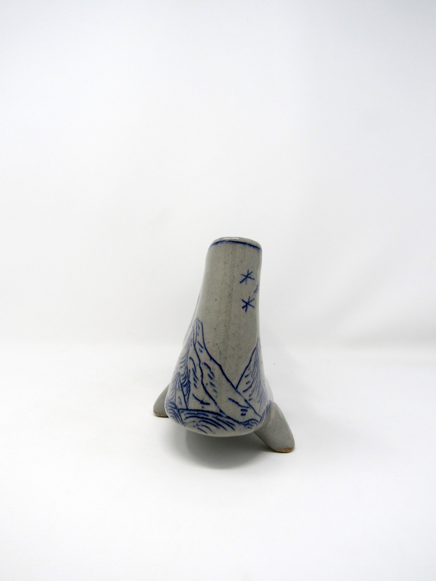 Mountain Landscape Vase with Feet in Blue and Gray