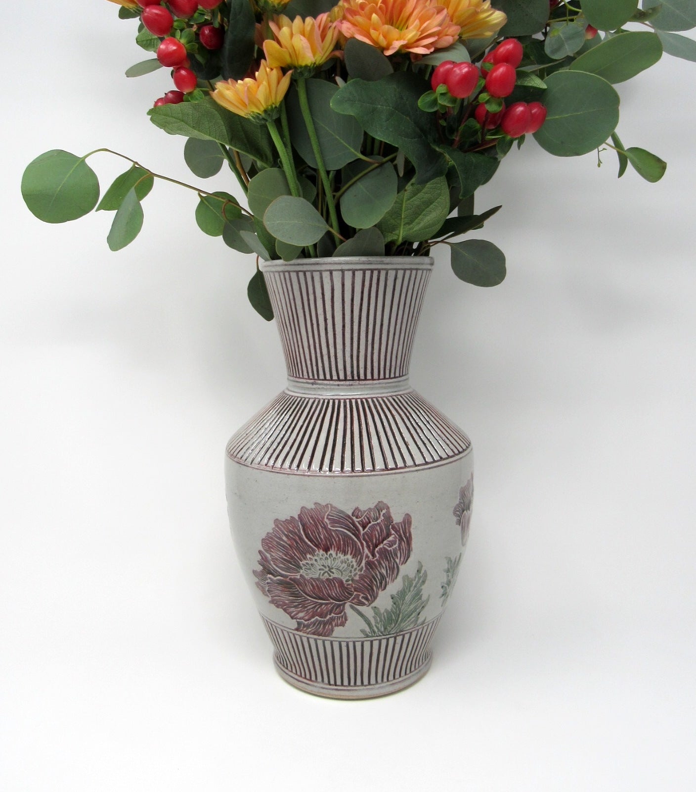 Large Carved Poppy Statement Vase