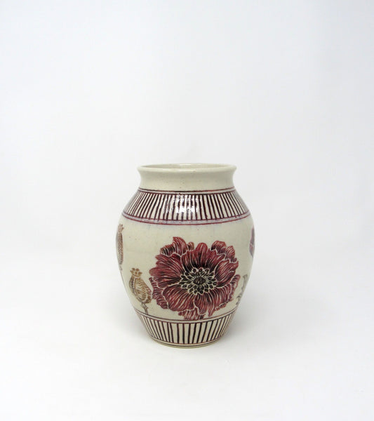 Carved Poppy Barrel Vase