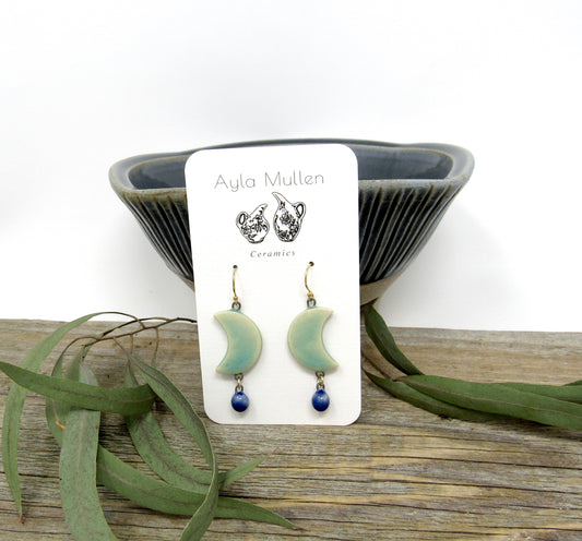 Small Green Crescent Moon Earrings