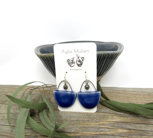 Cobalt Arch Earrings with Platinum Dangles, Sterling Silver