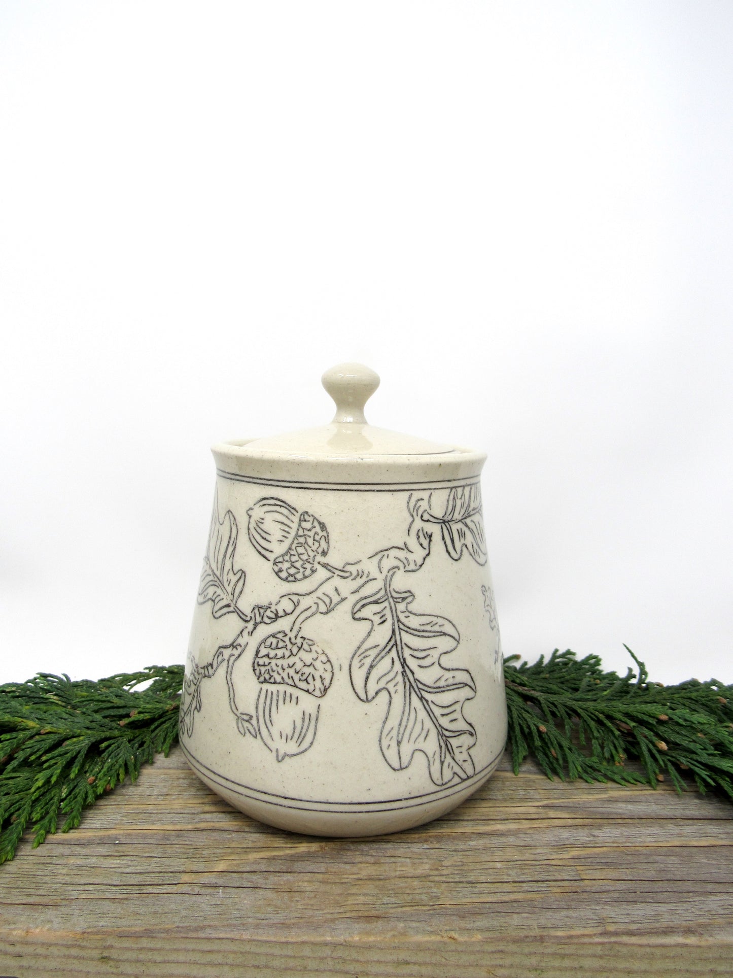 Oak and Acorn Sugar Jar in Black and Gray