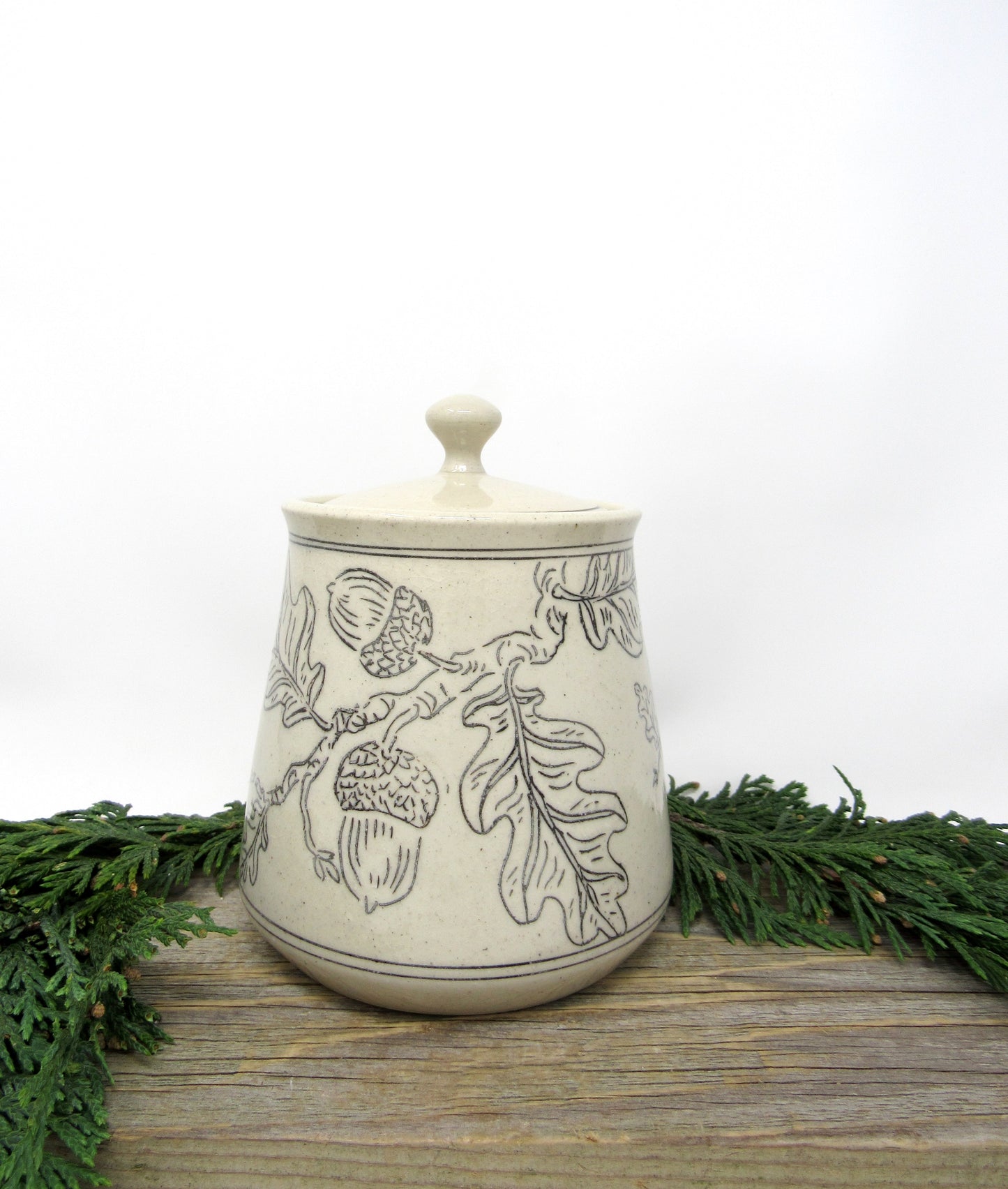 Oak and Acorn Sugar Jar in Black and Gray