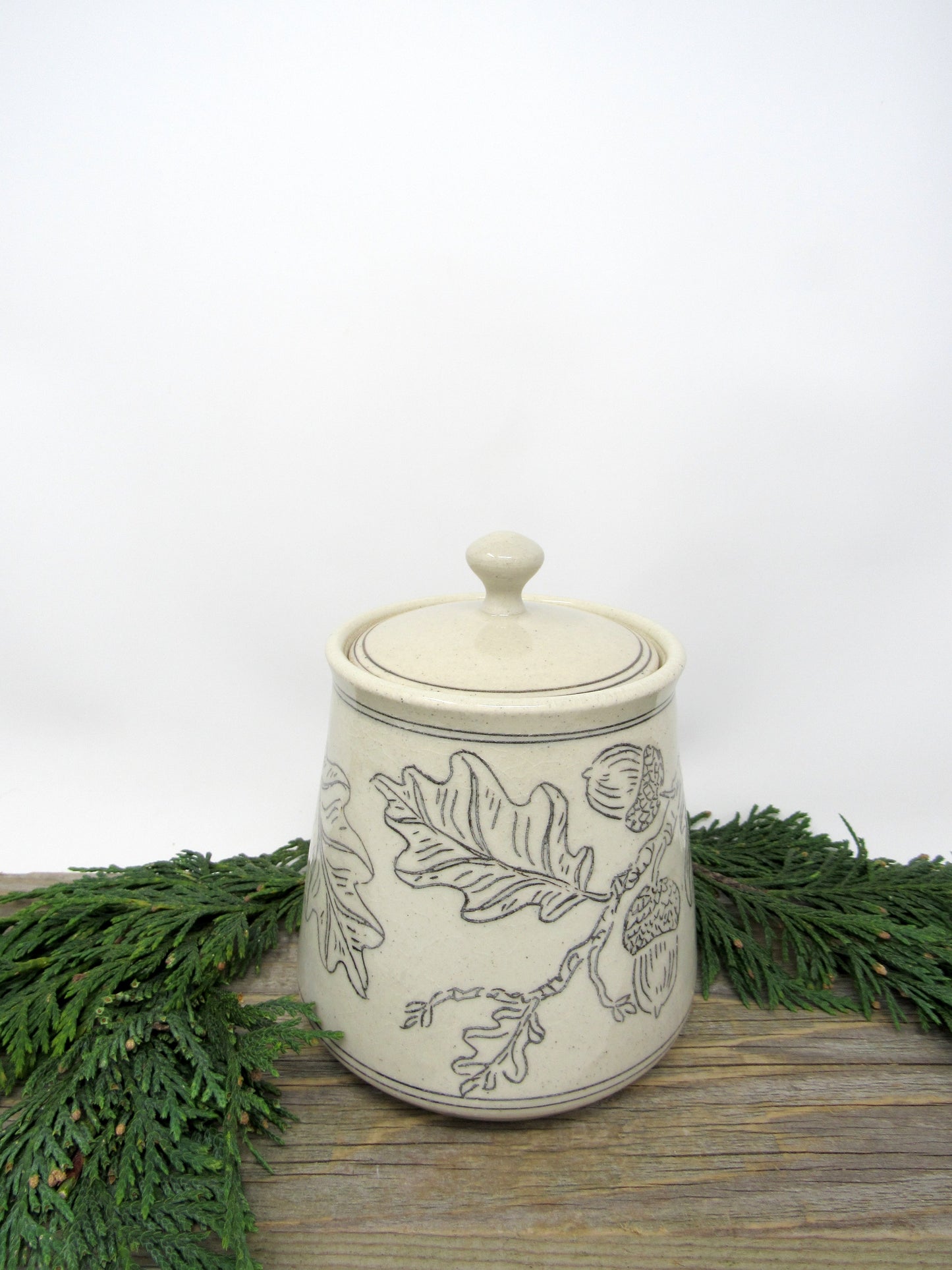 Oak and Acorn Sugar Jar in Black and Gray