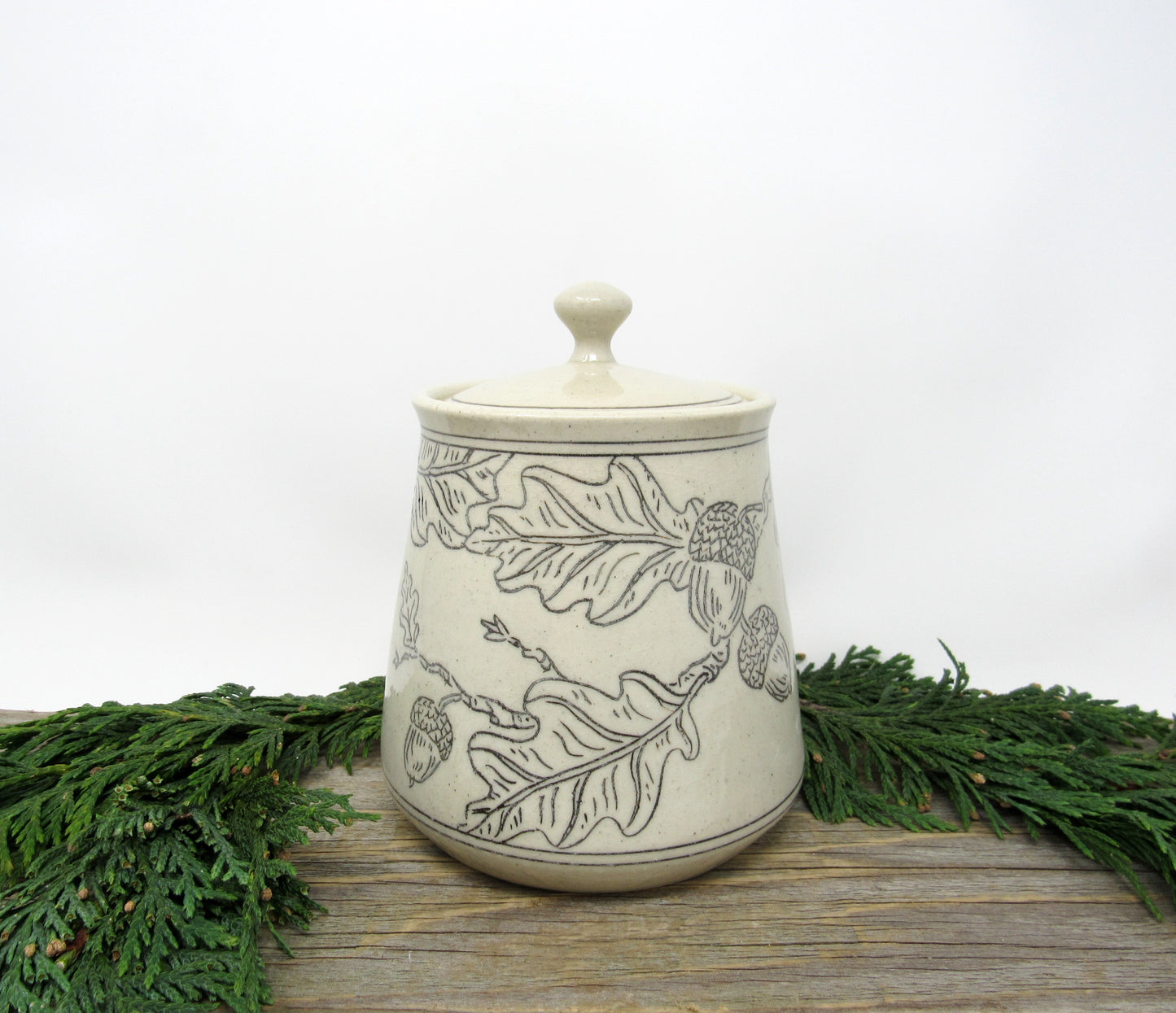 Oak and Acorn Sugar Jar in Black and Gray