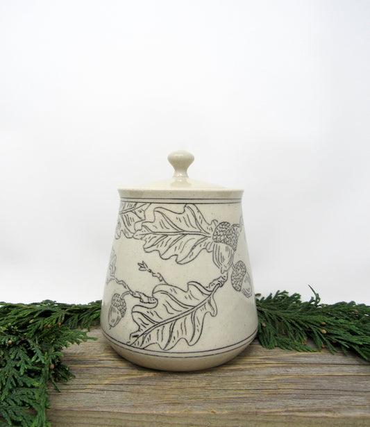 Oak and Acorn Sugar Jar in Black and Gray