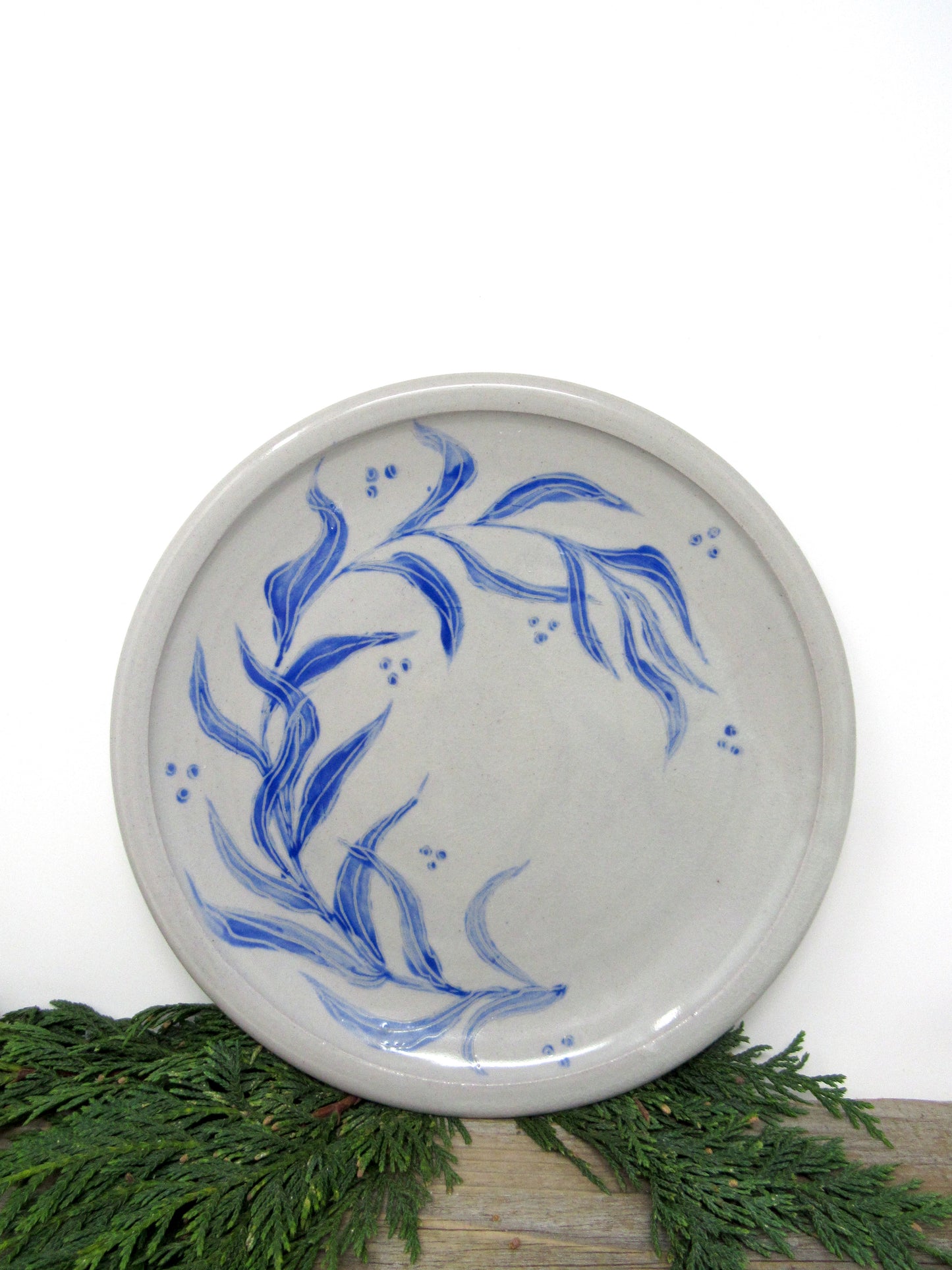 Willow Brushwork Dinner Plate #2 in Blue and Gray