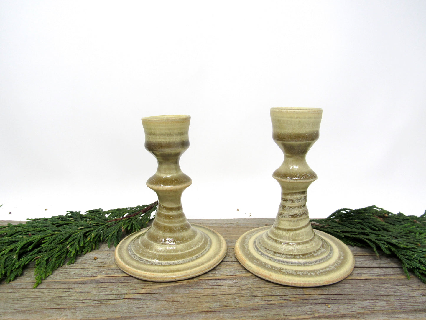 Set of Two Spiral Candlesticks in Goldenrod