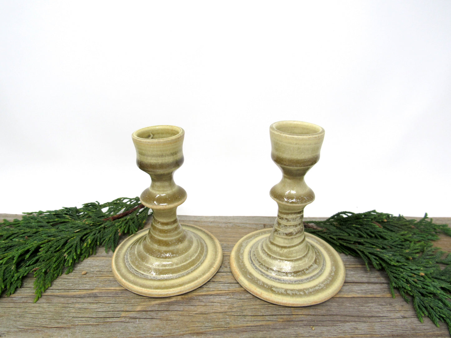 Set of Two Spiral Candlesticks in Goldenrod