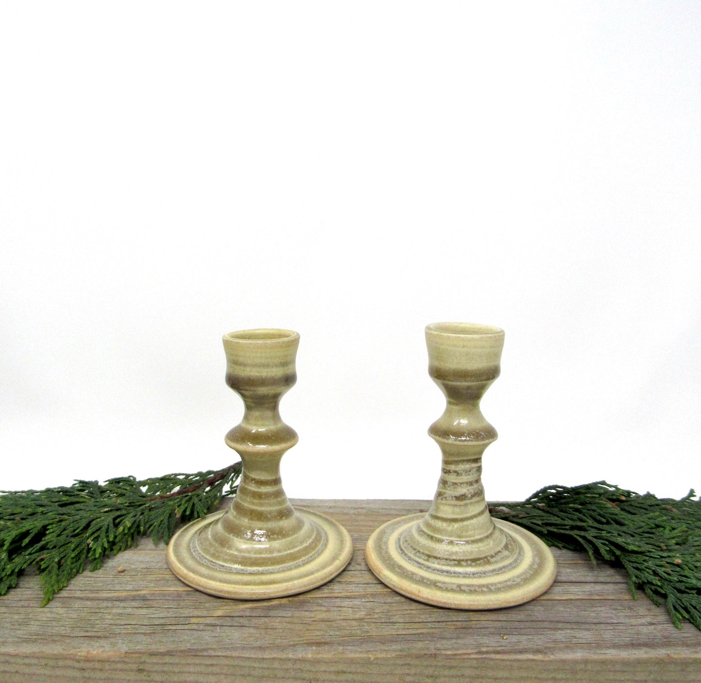 Set of Two Spiral Candlesticks in Goldenrod