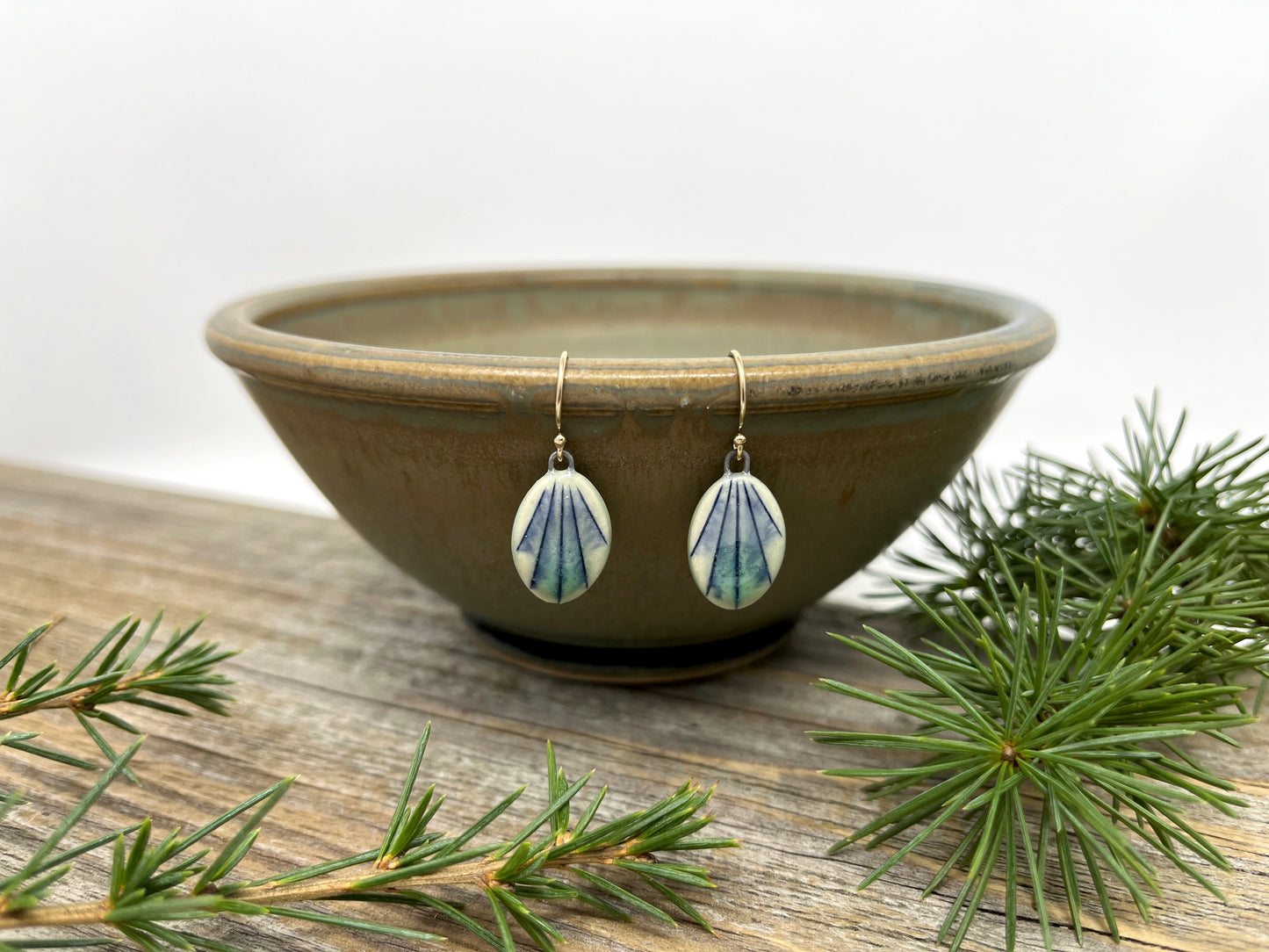 Small Striped Oval Earrings in Blue and Green