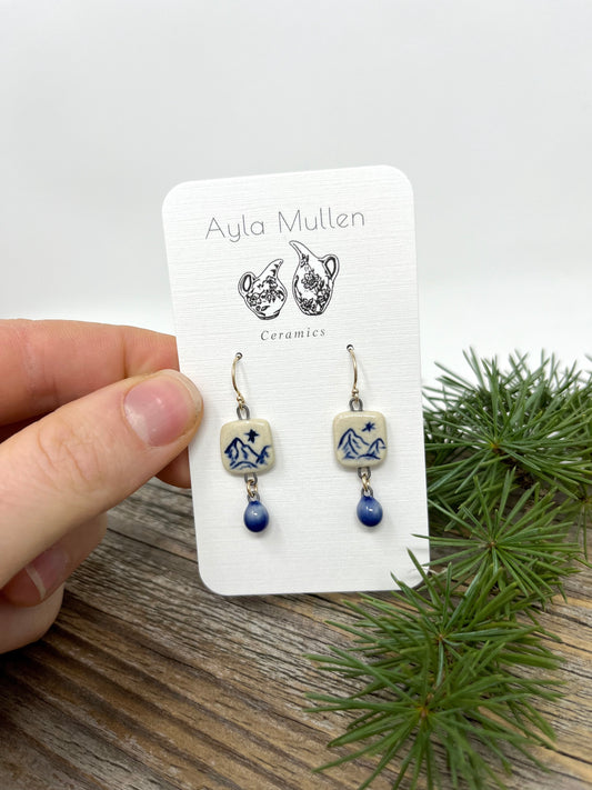 Square Mountain Landscape Dangle Earrings