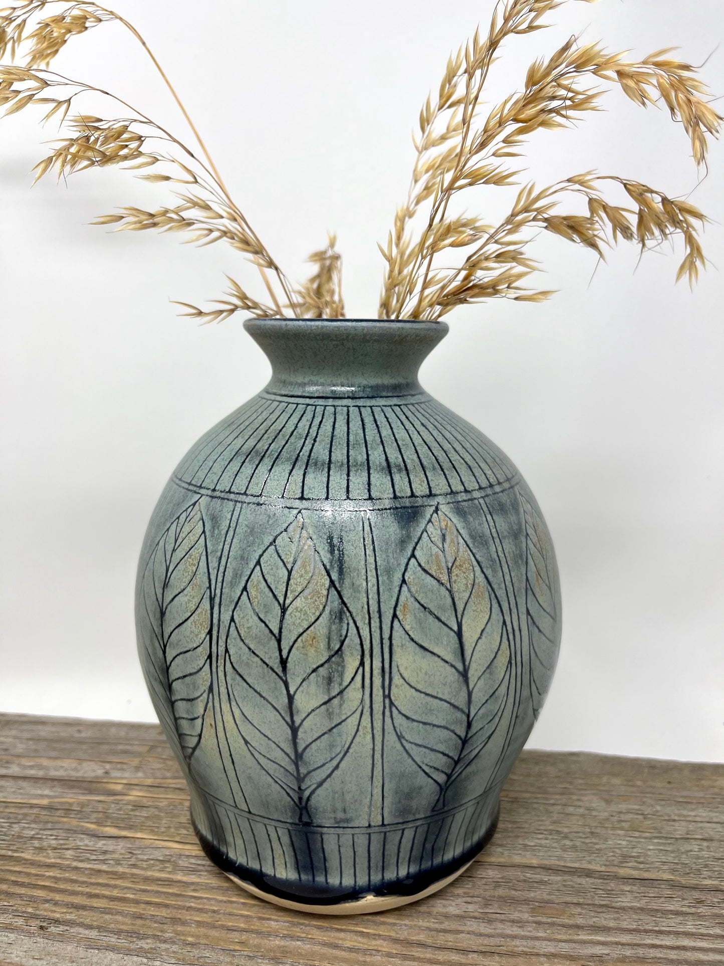 Leaf Pattern Bottle Vase in Blue Ridge