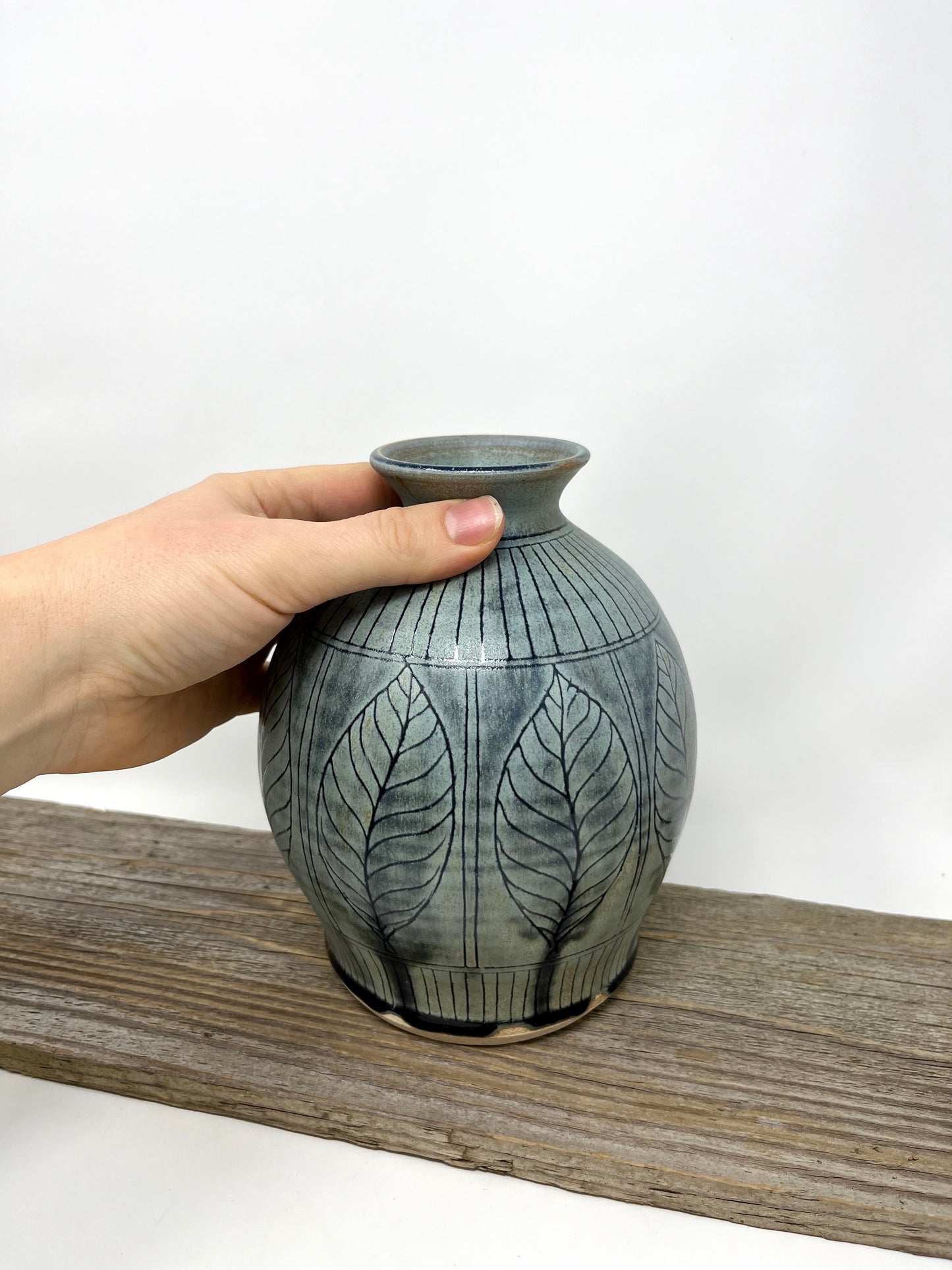 Leaf Pattern Bottle Vase in Blue Ridge