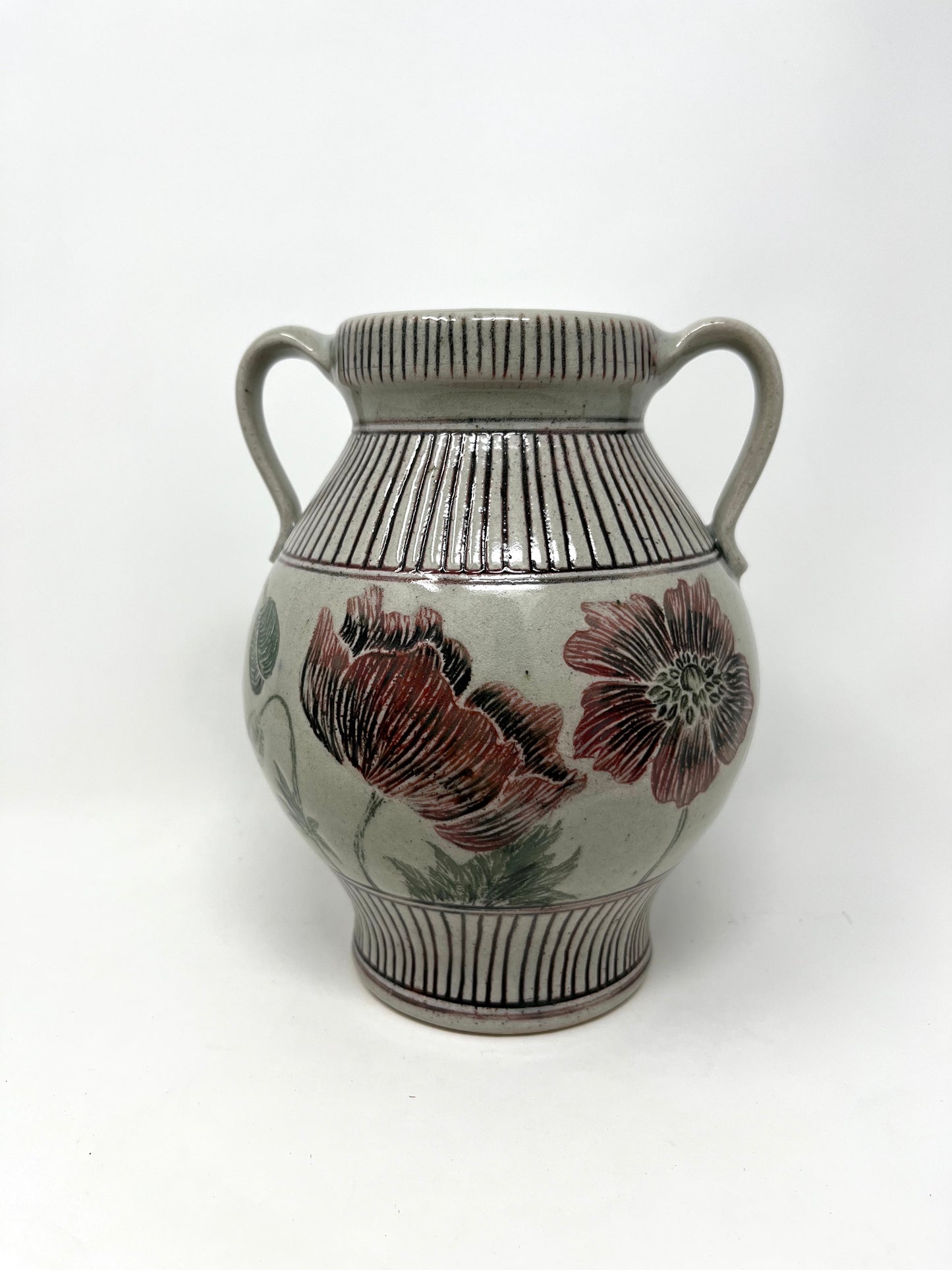 Carved Poppy Vase with Handles