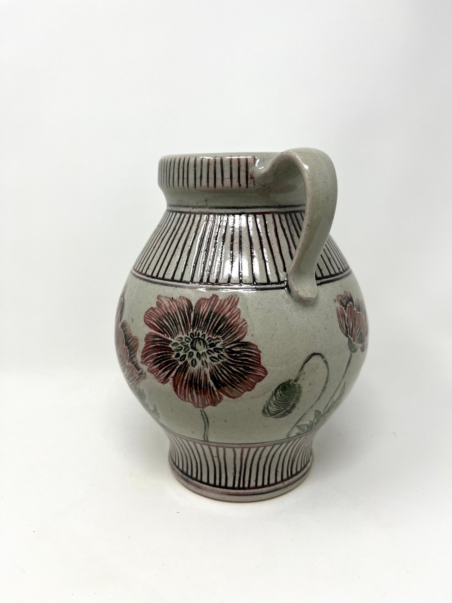 Carved Poppy Vase with Handles
