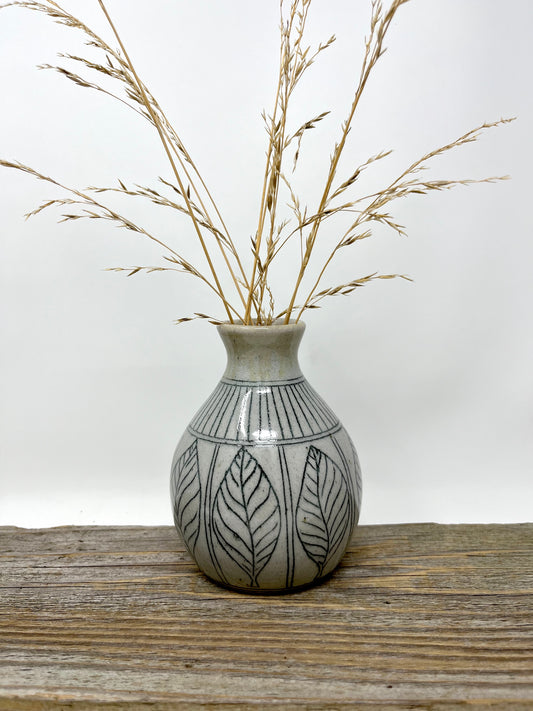 Leaf Pattern Bud Vase in Black