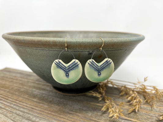 Geometric Cutout Earrings in Blue and Green, gold-filled
