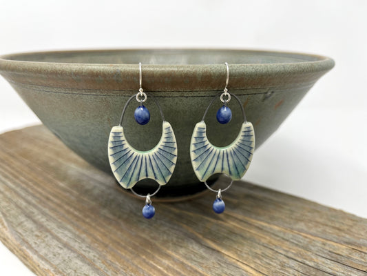 Large Cutout Arch Earrings in Blue and Green