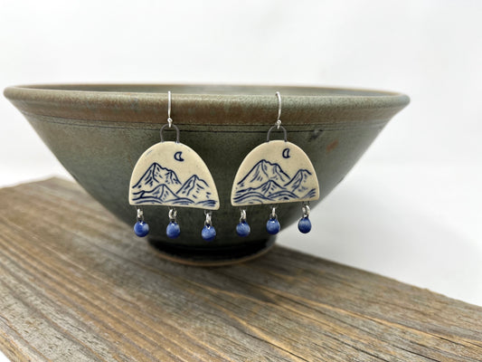 Mountain Landscape Arch Earrings, Cobalt Blue Dangles
