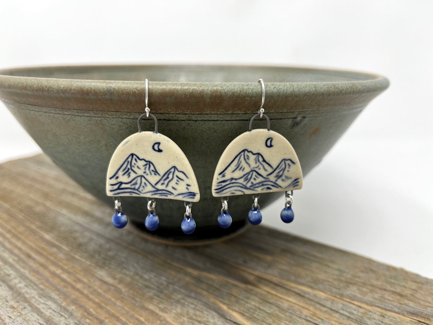 Mountain Landscape Arch Earrings, Cobalt Blue Dangles