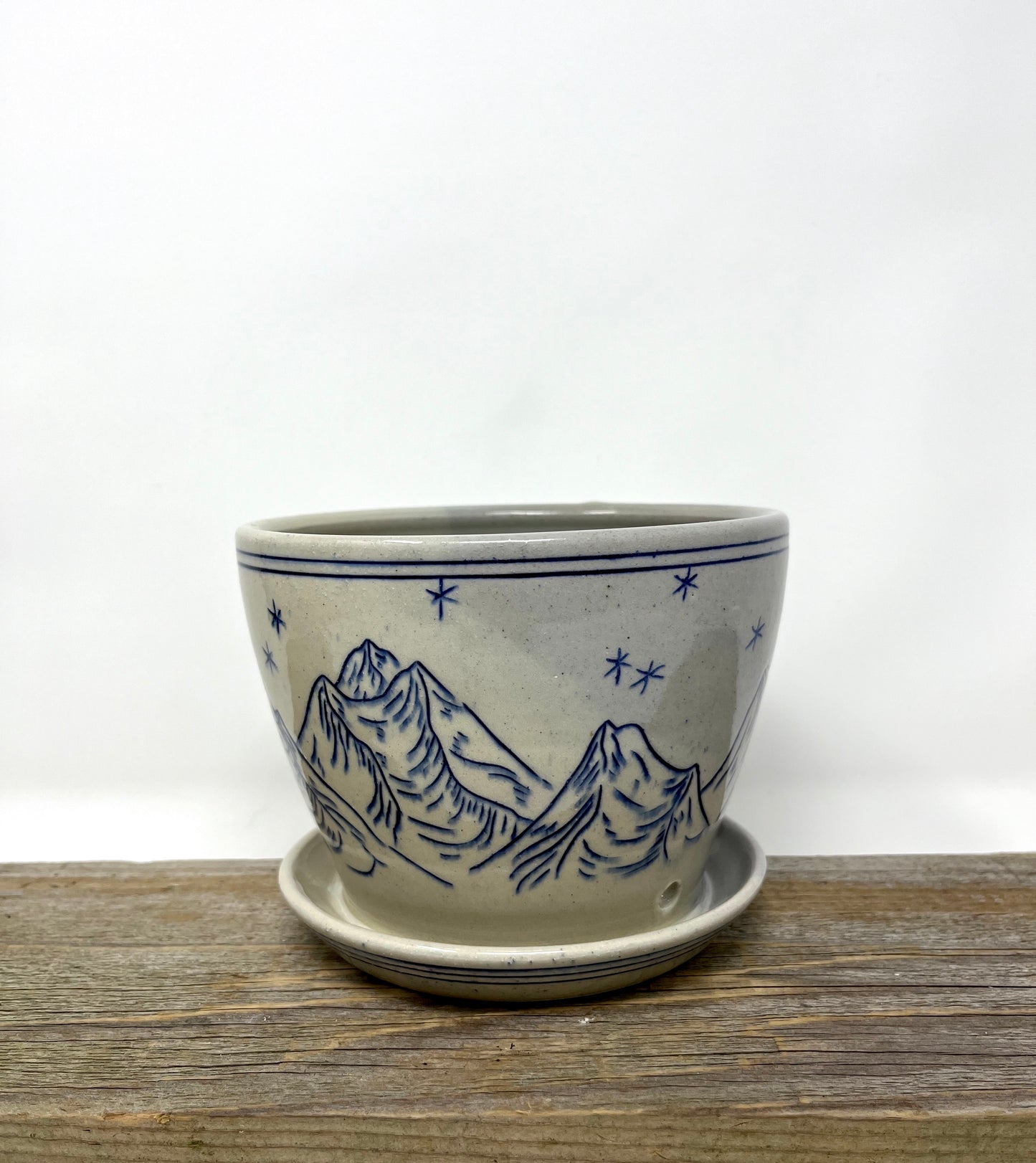 Mountain Landscape Planter in Blue and Gray