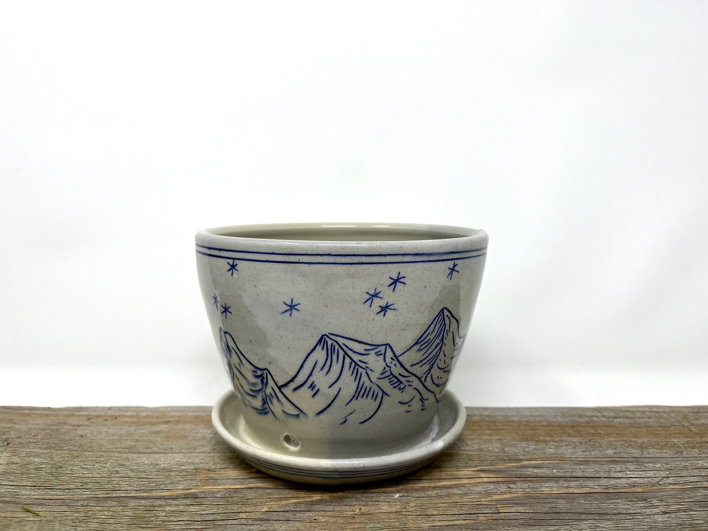 Mountain Landscape Planter in Blue and Gray
