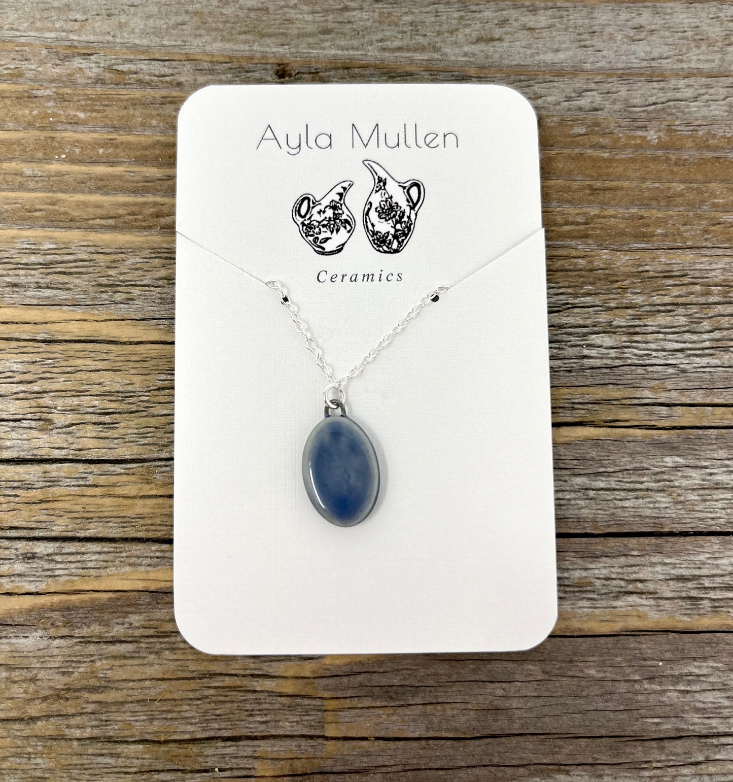 Blue Oval Necklace on Sterling Silver