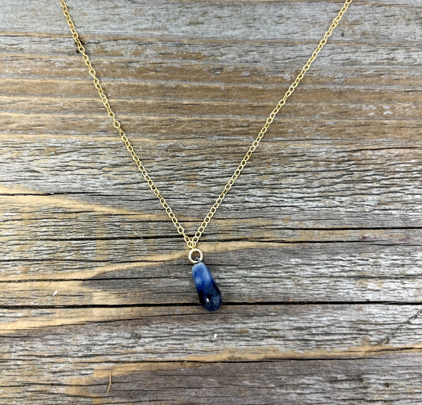 Tiny Cobalt Drop Necklace on 14k Gold Filled