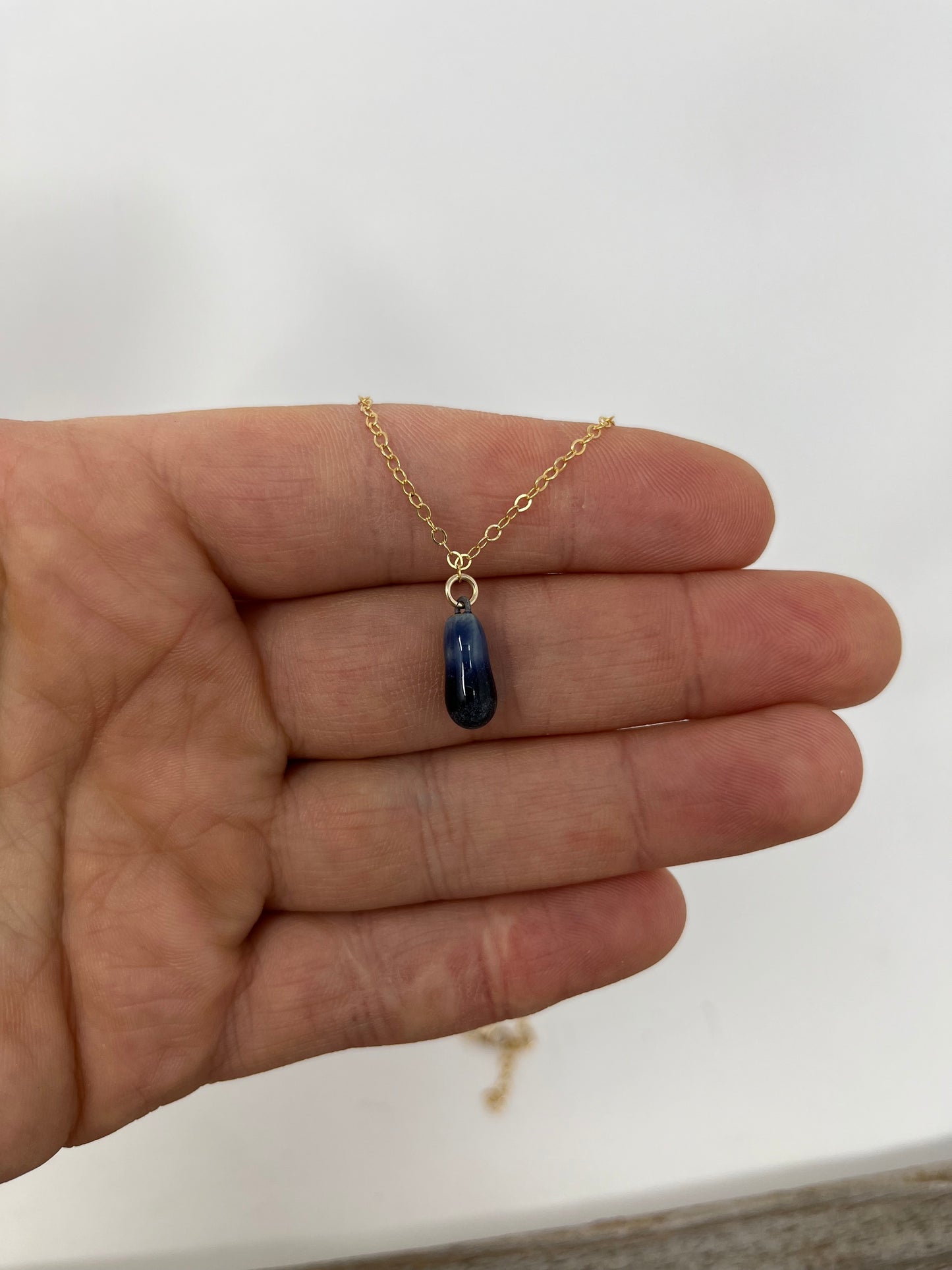 Tiny Cobalt Drop Necklace on 14k Gold Filled