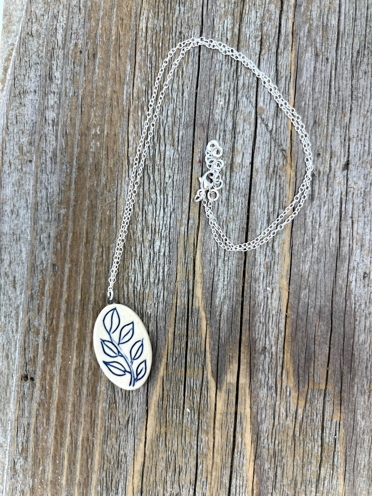 Oval Leaf Necklace on Sterling Silver