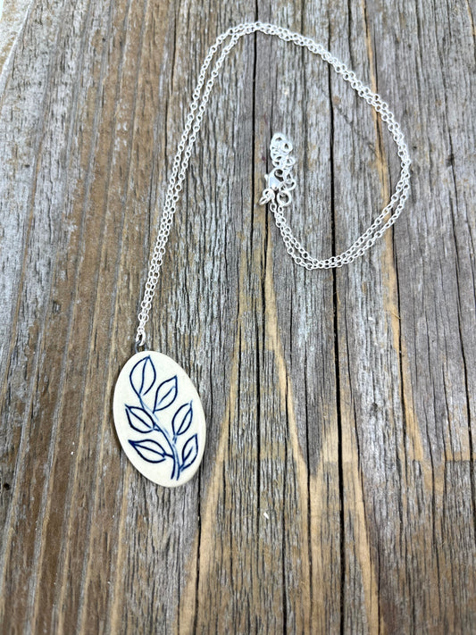 Oval Leaf Necklace on Sterling Silver